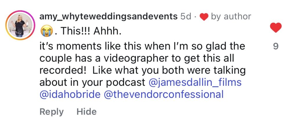 Instagram comments in reference to father of the bride speech captured by Florida wedding photographer and videographer.