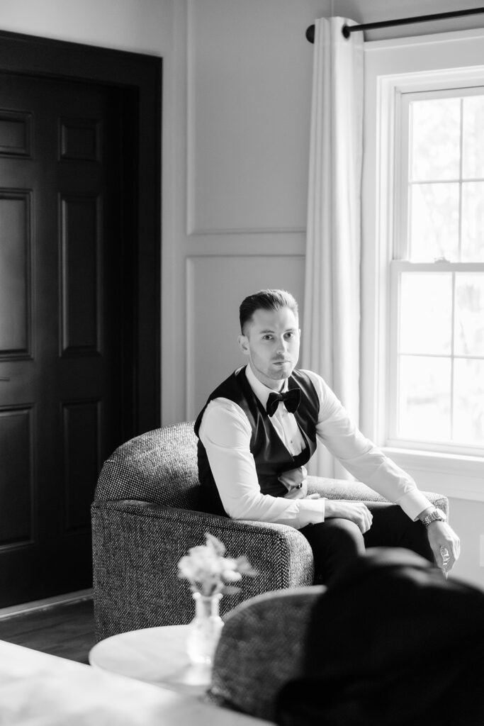 Black and white portrait of a couple on their wedding day Victoria 1883 venue by Florida wedding photographer Angelika Krug Photo & Film.