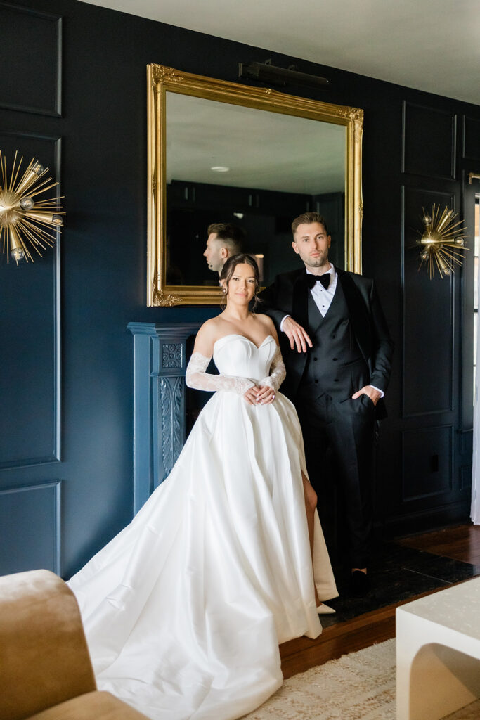 Indoor portrait of a couple on their wedding day Victoria 1883 venue by Florida wedding photographer Angelika Krug Photo & Film.